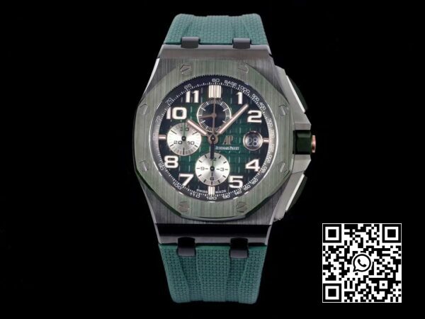 Audemars Piguet Royal Oak Offshore 2020 44mm APF Factory 11 Best Edition vihreä keraaminen kehys kumihihnassa A3126 2 Audemars Piguet Royal Oak Offshore 2020 44mm APF Factory 1:1 Best Edition vihreä keraaminen kehys A31 kuminauhassa