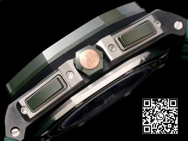Audemars Piguet Royal Oak Offshore 2020 44mm APF Factory 11 Best Edition vihreä keraaminen kehys kumihihnalla A3126 7 Audemars Piguet Royal Oak Offshore 2020 44mm APF Factory 1:1 Best Edition Green Ceramic Bezel A3126 kuminauhalla