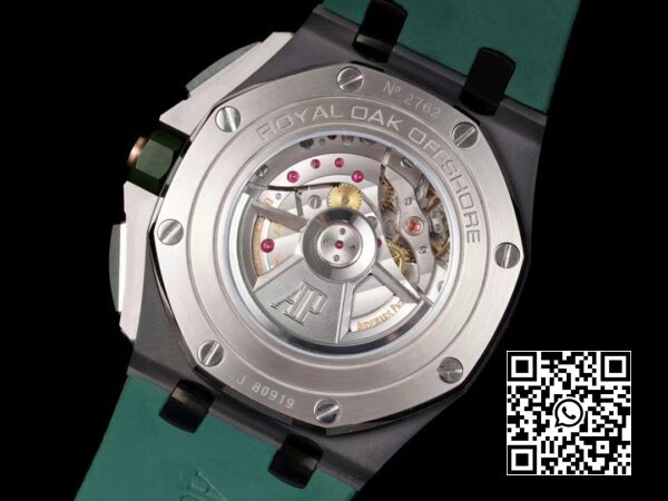 Audemars Piguet Royal Oak Offshore 2020 44mm APF Factory 11 Best Edition vihreä keraaminen kehys kumihihnassa A3126 9 Audemars Piguet Royal Oak Offshore 2020 44mm APF Factory 1:1 Best Edition Green Ceramic -kehys A3126 kuminauhassa