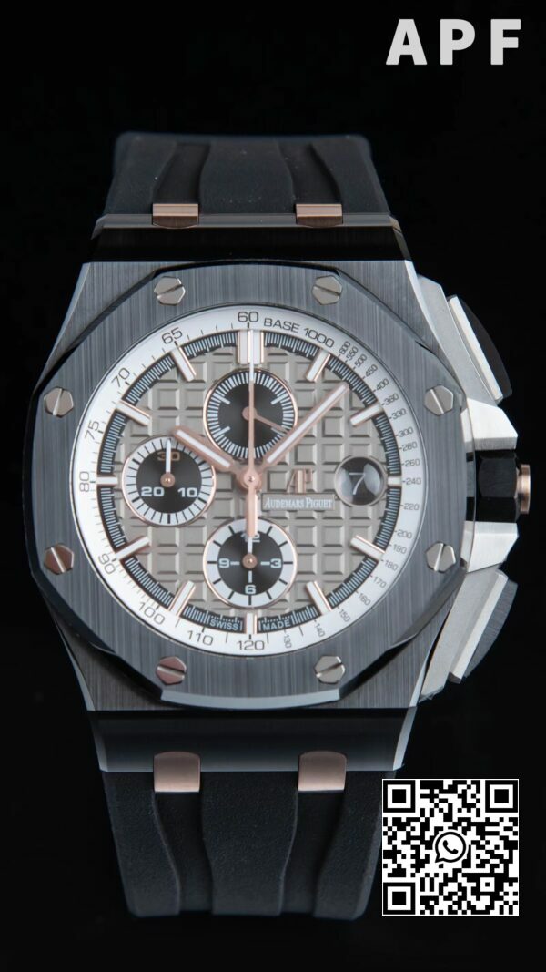 Audemars Piguet Royal Oak Case Offshore 44mm Black Ceramic Case APF Factory 11 Best Edition GrayWhite Dial 2 Audemars Piguet Royal Oak Offshore 44mm Μαύρη κεραμική θήκη APF Factory 1:1 Καλύτερη έκδοση Γκρι/Λευκό καντράν
