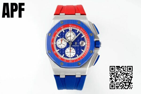 Audemars Piguet Royal Oak Offshore 44mm modrý keramický rámeček APF Factory 11 Nejlepší edice modročervený ciferník 2 Audemars Piguet Royal Oak Offshore 44mm modrý keramický rámeček APF Factory 1:1 Nejlepší edice modrý/červený ciferník