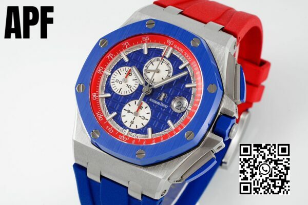 Audemars Piguet Royal Oak Offshore 44mm modrý keramický rámeček APF Factory 11 Nejlepší edice Modročervený ciferník 3 Audemars Piguet Royal Oak Offshore 44mm Modrý keramický rámeček APF Factory 1:1 Nejlepší edice Modrý/červený ciferník
