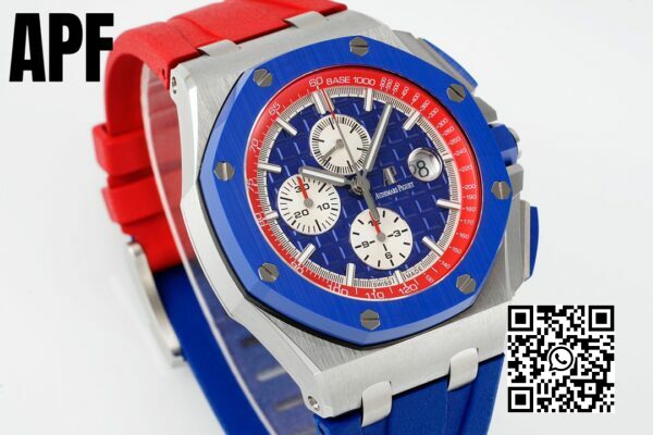 Audemars Piguet Royal Oak Offshore 44mm modrý keramický rámeček APF Factory 11 Nejlepší edice modročervený ciferník 4 Audemars Piguet Royal Oak Offshore 44mm modrý keramický rámeček APF Factory 1:1 Nejlepší edice modrý/červený ciferník