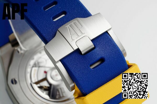 Audemars Piguet Royal Oak Offshore 44 mm niebieski ceramiczny pierścień APF Factory 11 najlepsza edycja niebiesko-żółta tarcza 1 Audemars Piguet Royal Oak Offshore 44 mm niebieski ceramiczny pierścień APF Factory 1:1 najlepsza edycja niebiesko-żółta tarcza