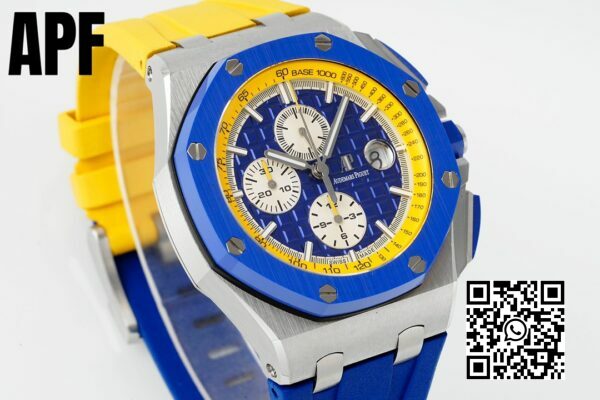 Audemars Piguet Royal Oak Offshore 44 mm niebieski ceramiczny pierścień APF Factory 11 najlepsza edycja niebiesko-żółta tarcza 3 Audemars Piguet Royal Oak Offshore 44 mm niebieski ceramiczny pierścień APF Factory 1:1 najlepsza edycja niebiesko-żółta tarcza