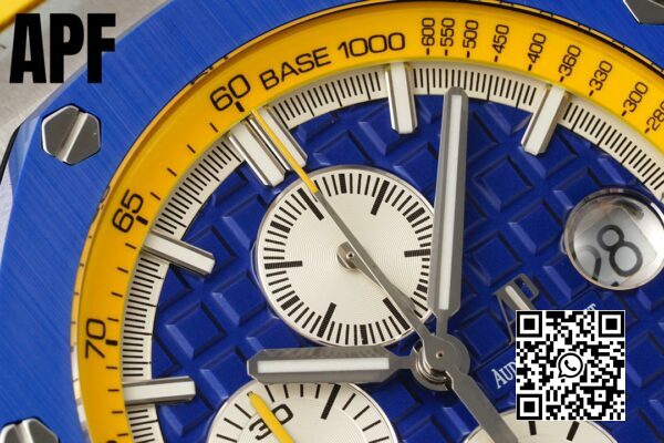 Audemars Piguet Royal Oak Offshore 44 mm niebieski ceramiczny pierścień APF Factory 11 najlepsza edycja niebiesko-żółta tarcza 5 Audemars Piguet Royal Oak Offshore 44 mm niebieski ceramiczny pierścień APF Factory 1:1 najlepsza edycja niebiesko-żółta tarcza