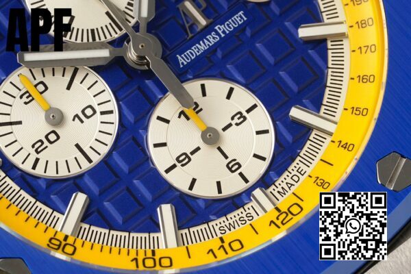 Audemars Piguet Royal Oak Offshore 44 mm niebieski ceramiczny pierścień APF Factory 11 najlepsza edycja niebiesko-żółta tarcza 6 Audemars Piguet Royal Oak Offshore 44 mm niebieski ceramiczny pierścień APF Factory 1:1 najlepsza edycja niebiesko-żółta tarcza