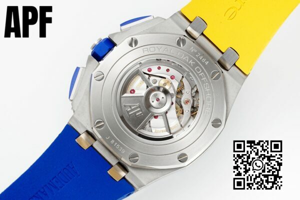Audemars Piguet Royal Oak Offshore 44 mm niebieski ceramiczny pierścień APF Factory 11 najlepsza edycja niebiesko-żółta tarcza 9 Audemars Piguet Royal Oak Offshore 44 mm niebieski ceramiczny pierścień APF Factory 1:1 najlepsza edycja niebiesko-żółta tarcza