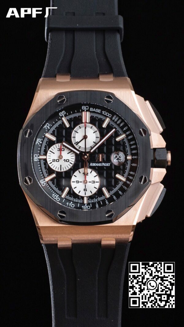 Audemars Piguet Royal Oak Offshore 44mm RG Lunetta in ceramica APF Factory 11 Best Edition Quadrante nero/bianco 2 Audemars Piguet Royal Oak Offshore 44mm RG Lunetta in ceramica APF Factory 1:1 Best Edition Quadrante nero/bianco