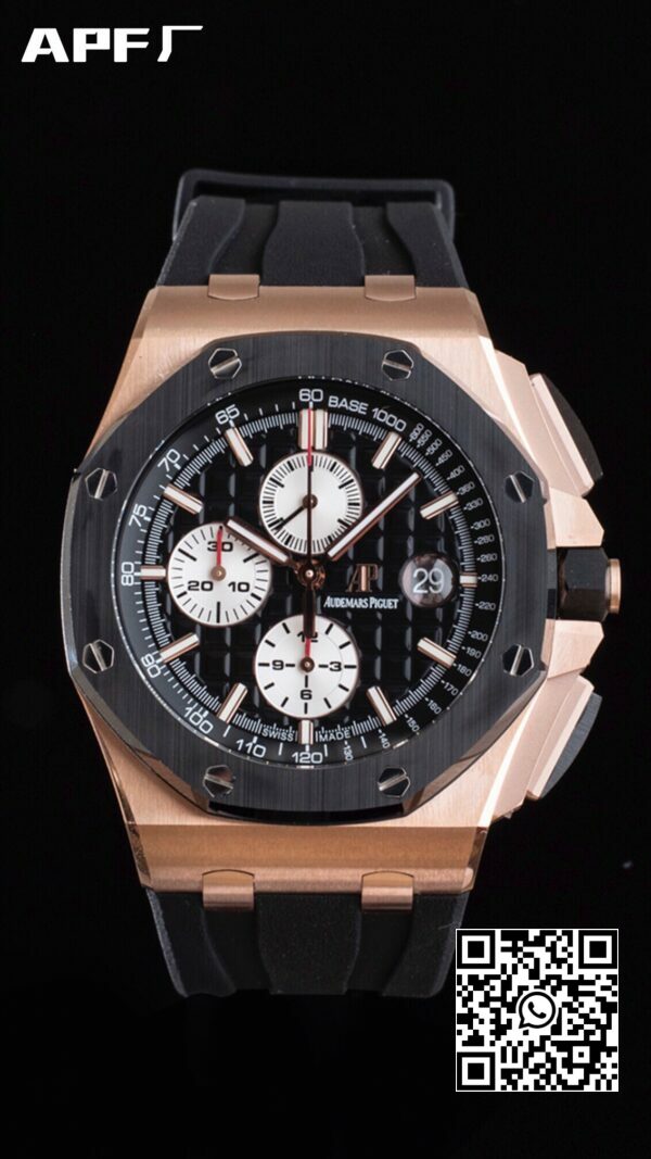 Audemars Piguet Royal Oak Offshore 44 mm RG Lunetta in ceramica APF Factory 11 Best Edition Quadrante nero/bianco 3 Audemars Piguet Royal Oak Offshore 44 mm RG Lunetta in ceramica APF Factory 1:1 Best Edition Quadrante nero/bianco