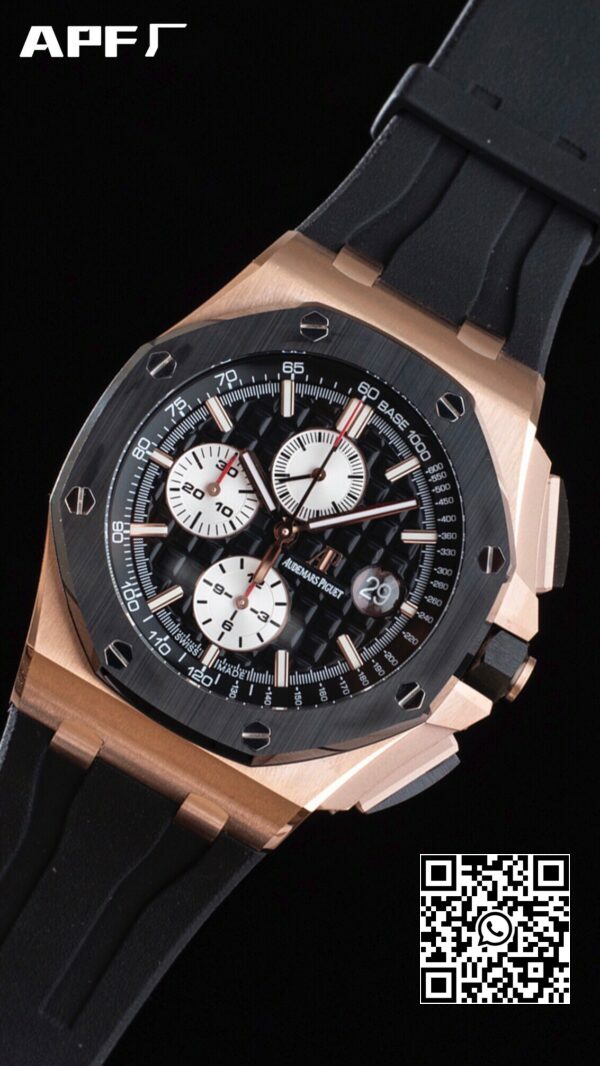 Audemars Piguet Royal Oak Offshore 44 mm RG Lunetta in ceramica APF Factory 11 Best Edition Quadrante nero/bianco 6 Audemars Piguet Royal Oak Offshore 44 mm RG Lunetta in ceramica APF Factory 1:1 Best Edition Quadrante nero/bianco
