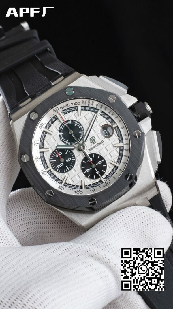Cadran alb Audemars Piguet Royal Oak Offshore 44 mm SS Ceramic Bezel APF Factory 11 Cea mai bună ediție Cadran alb 4 Audemars Piguet Royal Oak Offshore 44 mm SS Ceramic Bezel APF Factory 1:1 Cea mai bună ediție Cadran alb