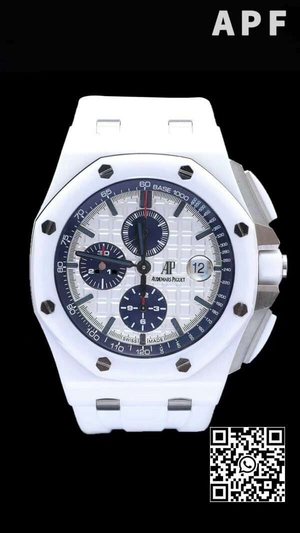 Audemars Piguet Royal Oak Offshore 44 mm hvid keramisk APF Factory 11 Best Edition hvid urskive 2 Audemars Piguet Royal Oak Offshore 44 mm hvid keramisk APF Factory 1:1 Best Edition hvid urskive