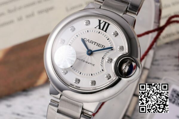 Cartier Ballon Bleu W4BB0020 33mm SS AF Factory 11 Best Edition White Diamonds Dial 7 Cartier Ballon Bleu W4BB0020 33mm SS AF Factory 1:1 Best Edition White Diamonds Dial